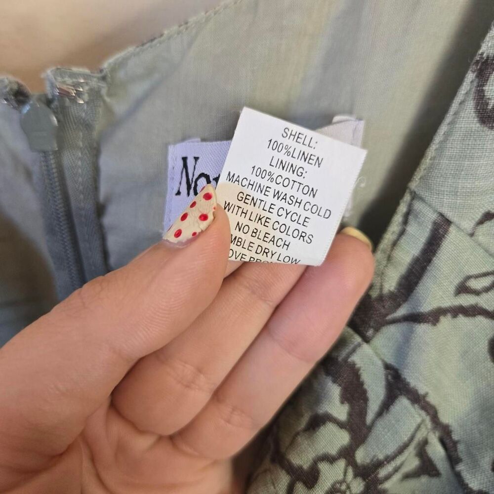 North Style Y2K 2000S Pure Linen Pleated Aline Midi Length Floral Nature Dress - Picture 7 of 7